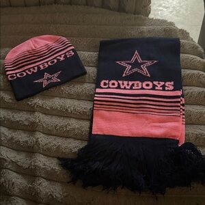 Cowboys Pink and Black Beanie and Scarf Set